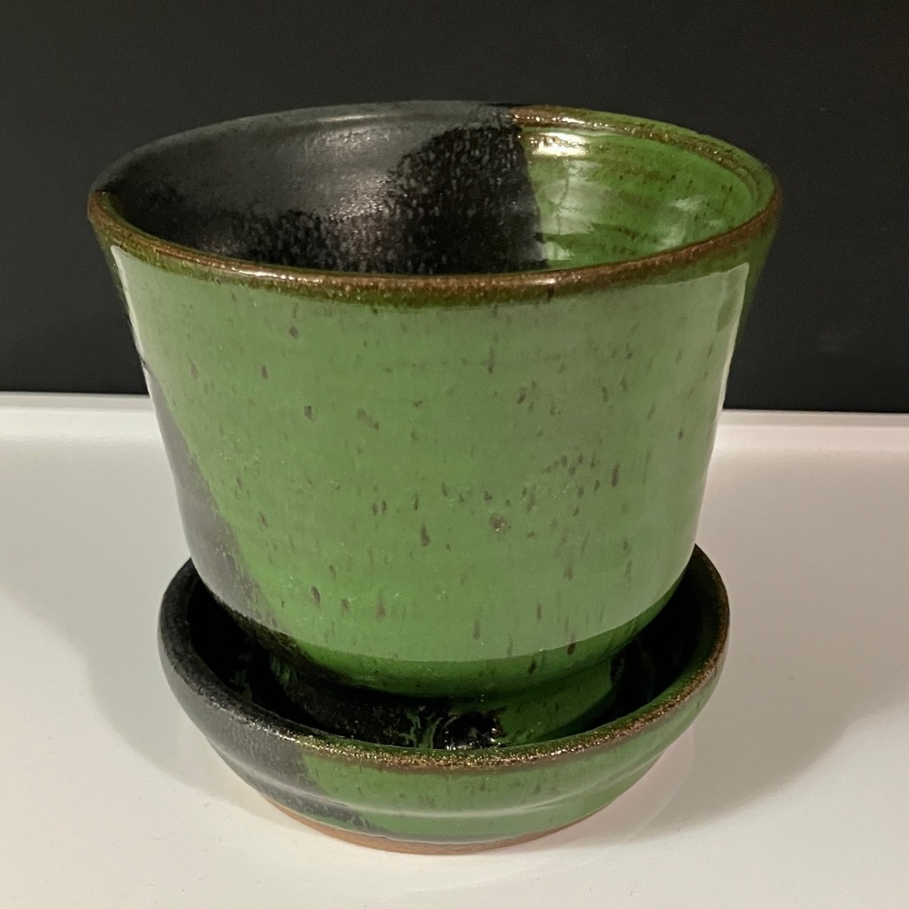 Green and Black Handmade Petite Ceramic Planter